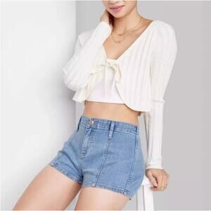 Wild Fable Denim Shorts Women's Size 14 Super High‎ Rise Stretch Blue Front Seam